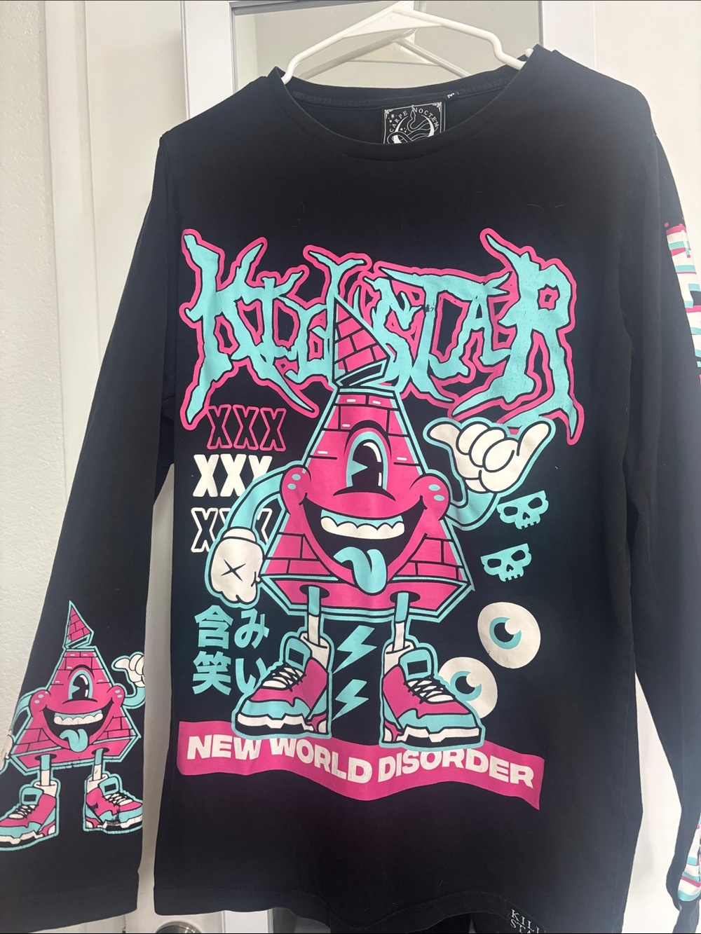 Killstar Graphic Long Sleeve Tee - Black with Pink & Aqua New World Design